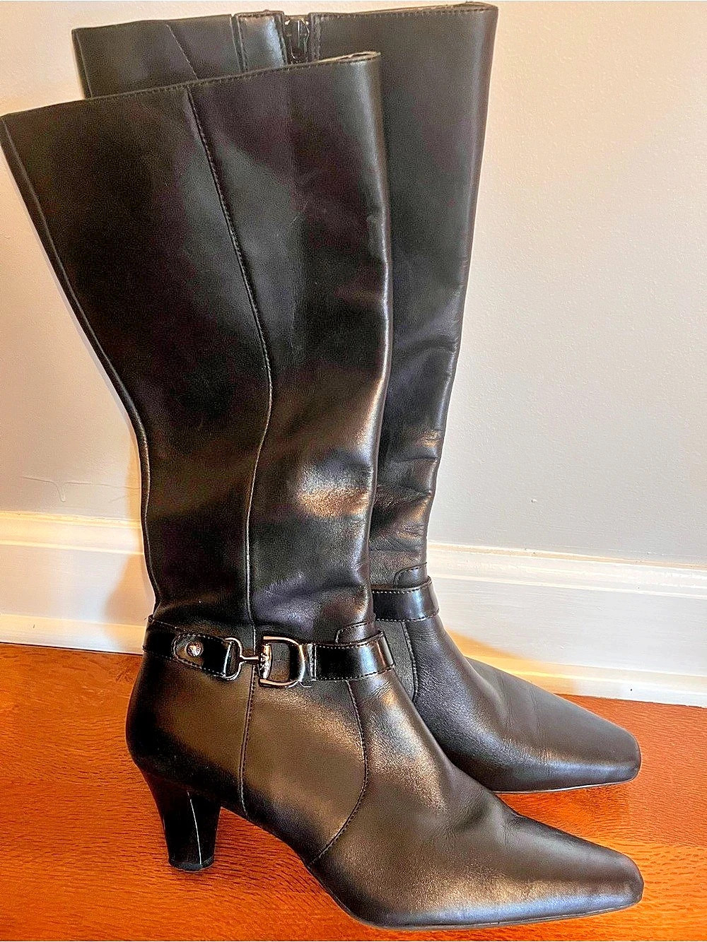 Aerosoles Tall Leather Heeled Boots Black Size 9M